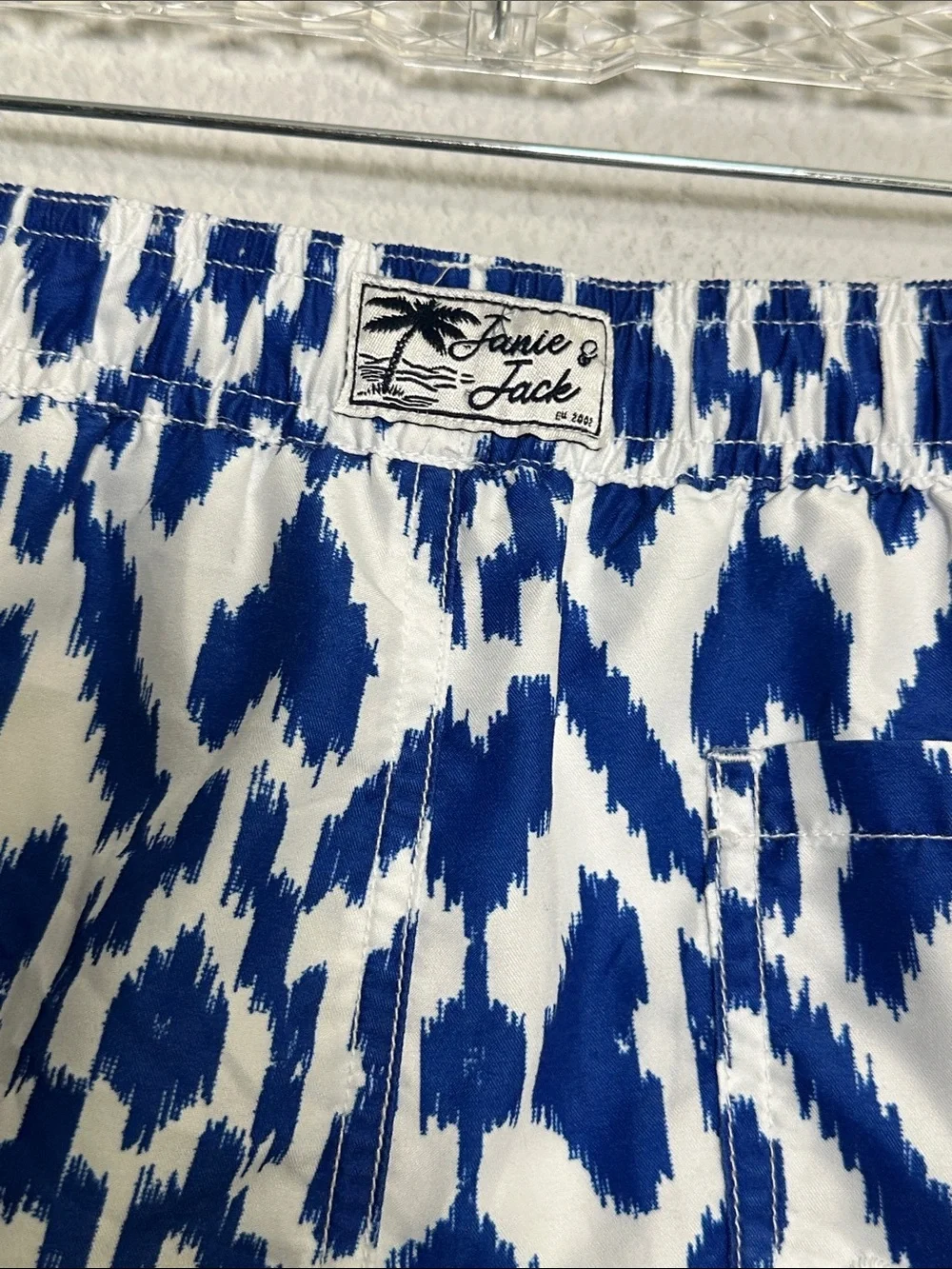Janie and Jack Blue White Swim Shorts Youth Size 12 Lined‎ Swimwear Trunks